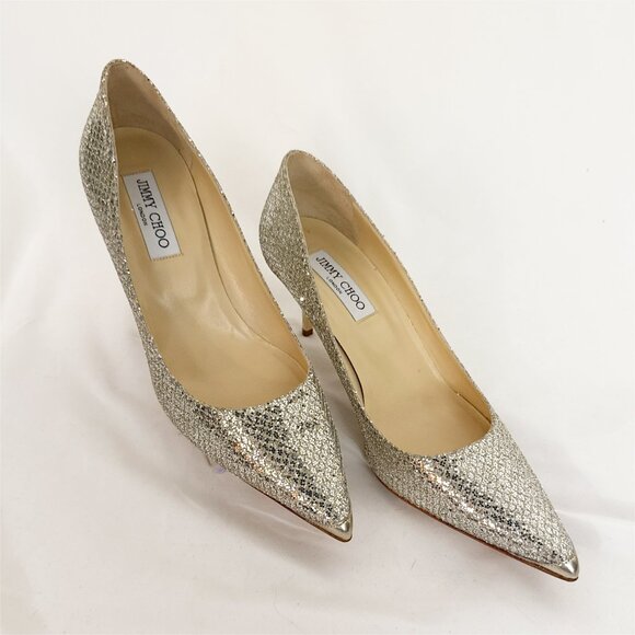 Jimmy Choo Romy Silver Leather Coarse Glitter NWT heels sz EU 41 US 10 - Picture 1 of 10